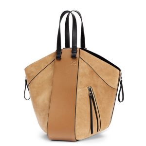 LOEWE – Hammock tote bag in calfskin and suede (橡木色/深金色)