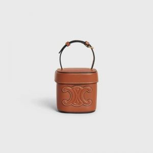 CELINE - 平滑小牛皮CUIR TRIOMPHE小型BOX手袋 (黃褐色)