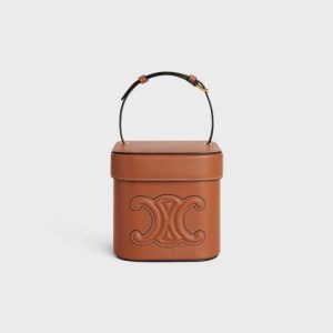 CELINE - 平滑小牛皮CUIR TRIOMPHE中型BOX手袋 (黃褐色)