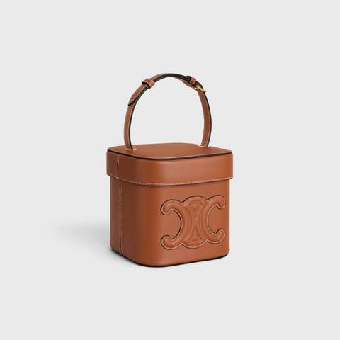 CELINE - 平滑小牛皮CUIR TRIOMPHE中型BOX手袋 (黃褐色)