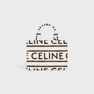 CELINE - 全幅印花布料小型CABAS THAIS手袋 (純白色 / 黝黑色)